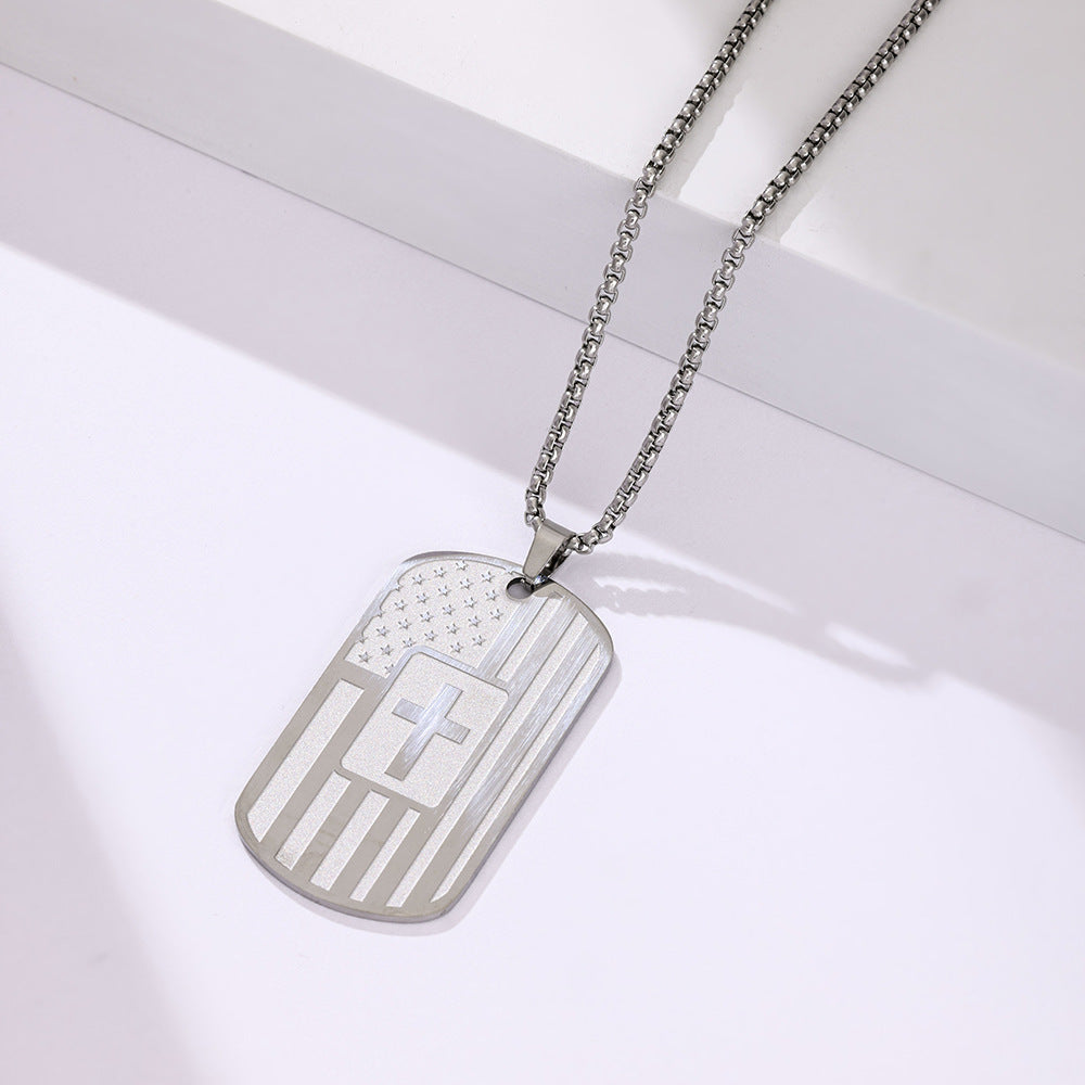Dog tag pendant with chain on a white background