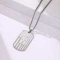 Dog tag pendant with chain on a white background