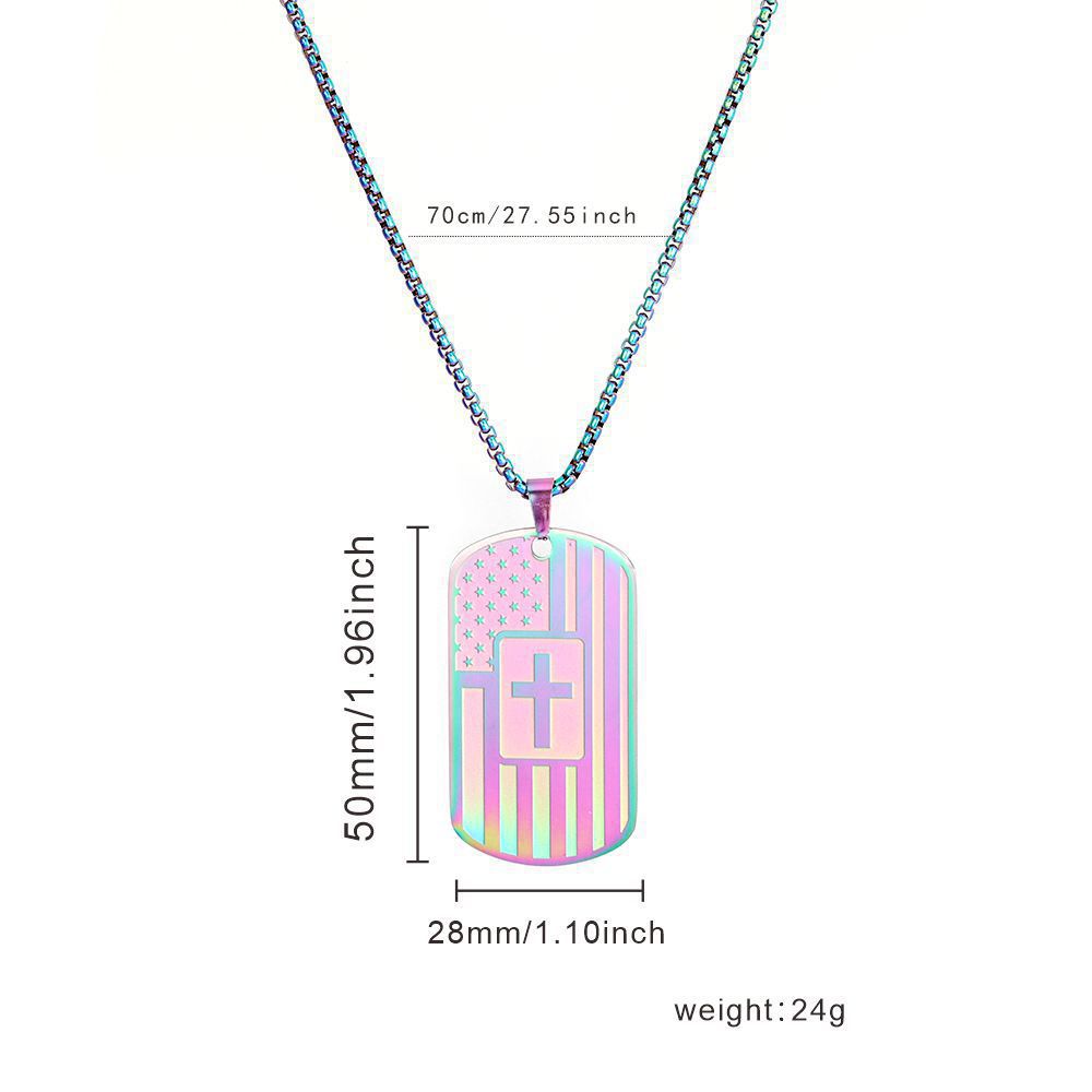 Necklace with a colorful pendant and measurements on a white background