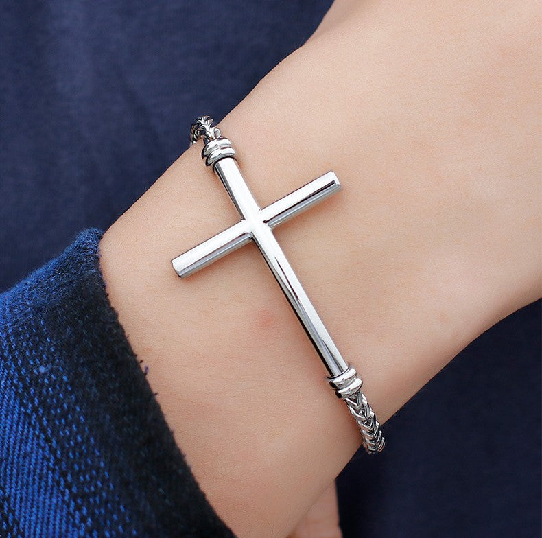 Stainless Steel Sideways Cross Bracelet
