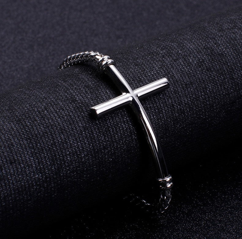 Stainless Steel Sideways Cross Bracelet