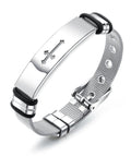 Silver bracelet with a mesh design on a white background