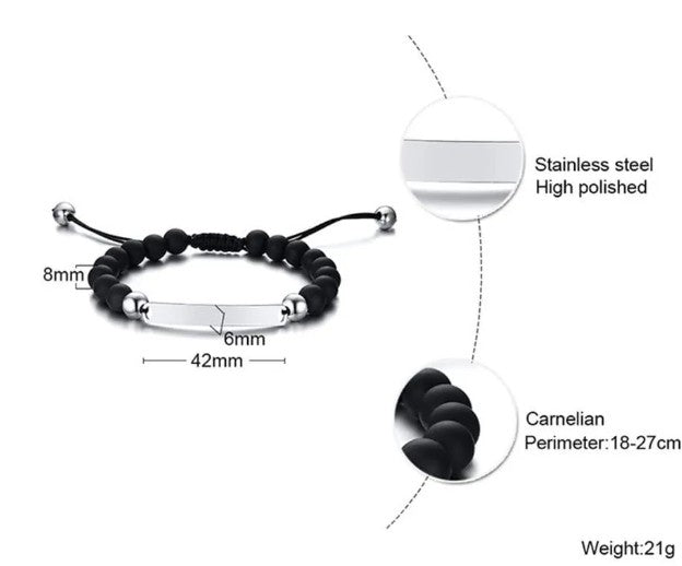 Bracelet with measurements and material details on a white background