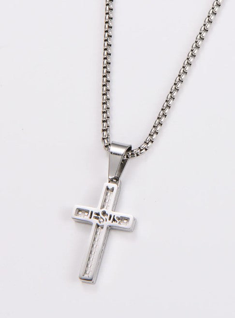 "JESUS" Hollow Grid Cross Pendant Necklace — 304 Stainless Steel Multi-Color