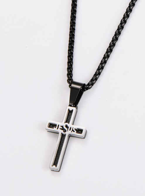 "JESUS" Hollow Grid Cross Pendant Necklace — 304 Stainless Steel Multi-Color