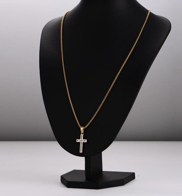 "JESUS" Hollow Grid Cross Pendant Necklace — 304 Stainless Steel Multi-Color