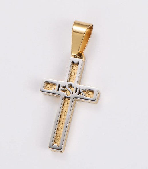 "JESUS" Hollow Grid Cross Pendant Necklace — 304 Stainless Steel Multi-Color