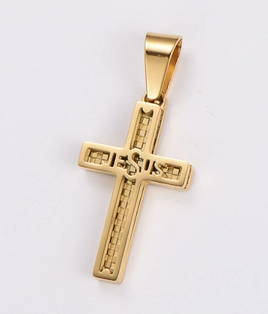 "JESUS" Hollow Grid Cross Pendant Necklace — 304 Stainless Steel Multi-Color