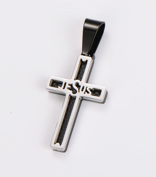 "JESUS" Hollow Grid Cross Pendant Necklace — 304 Stainless Steel Multi-Color
