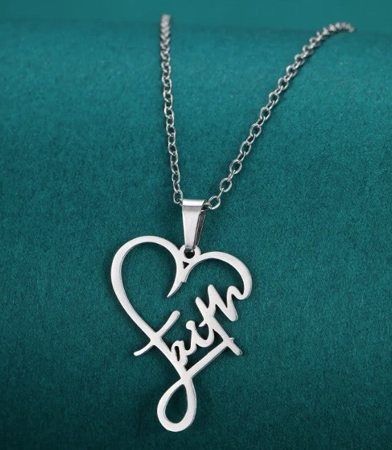 "Faith" Cross & Heart Pendant Necklace