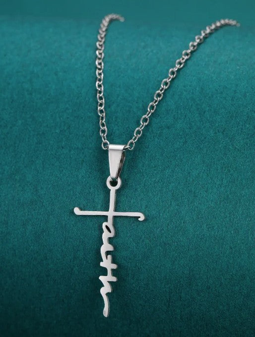 "Faith" Cross & Heart Pendant Necklace