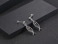 Jesus Fish Cross Drop Earrings — Vintage Stainless Steel Ichthys Dangle Earrings