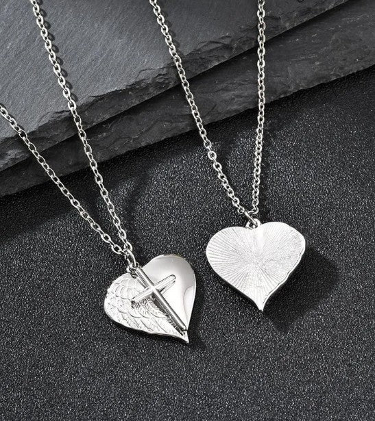 Angel Wing Heart Cross Pendant Necklace