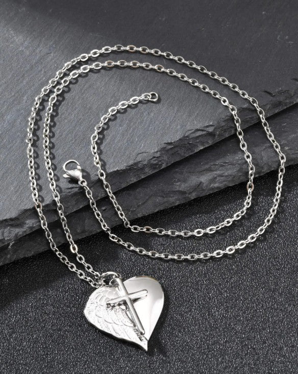 Angel Wing Heart Cross Pendant Necklace