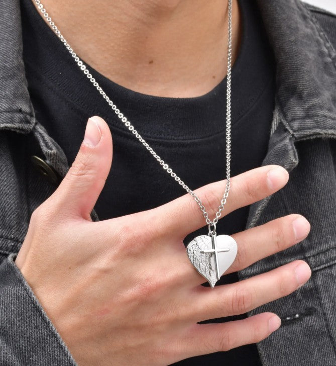 Angel Wing Heart Cross Pendant Necklace