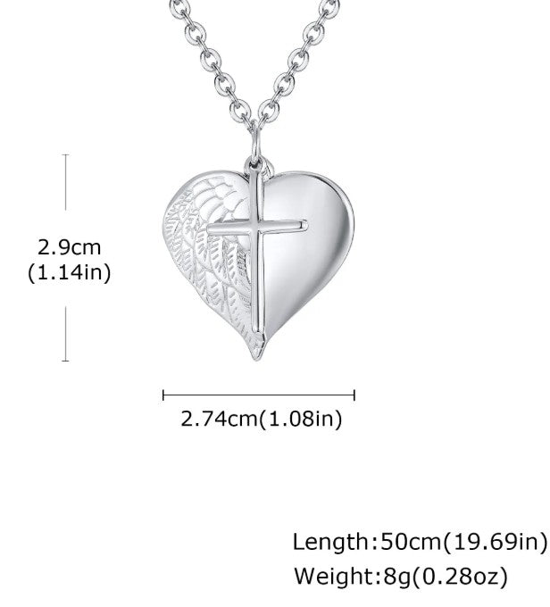 Angel Wing Heart Cross Pendant Necklace
