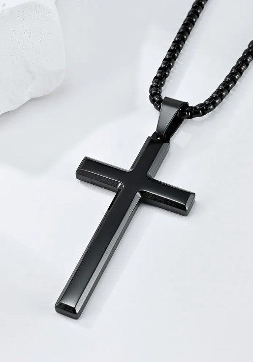 Minimalist Cross Pendant Necklace — Titanium Steel Polished Finish