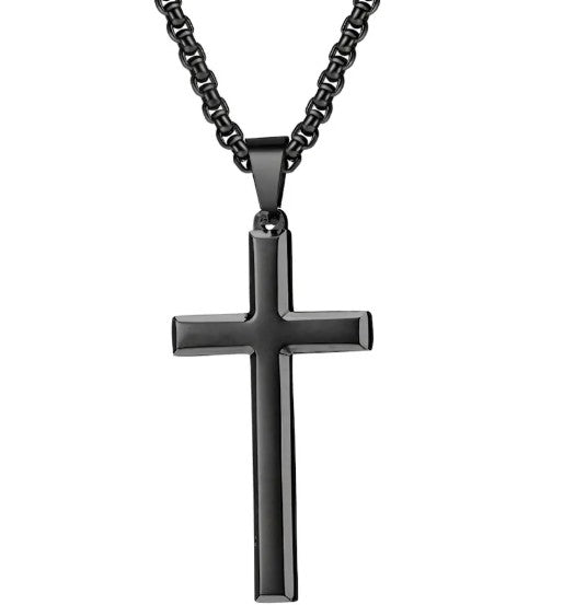 Minimalist Cross Pendant Necklace — Titanium Steel Polished Finish