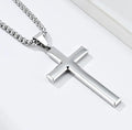 Minimalist Cross Pendant Necklace — Titanium Steel Polished Finish