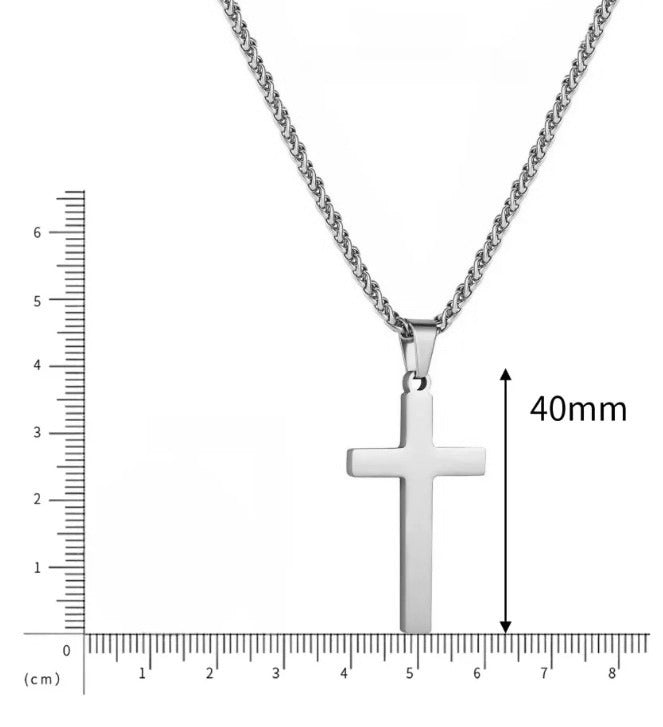Classic Cross Pendant Necklace — Stainless Steel with Wheat Chain