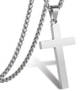 Classic Cross Pendant Necklace — Stainless Steel with Wheat Chain
