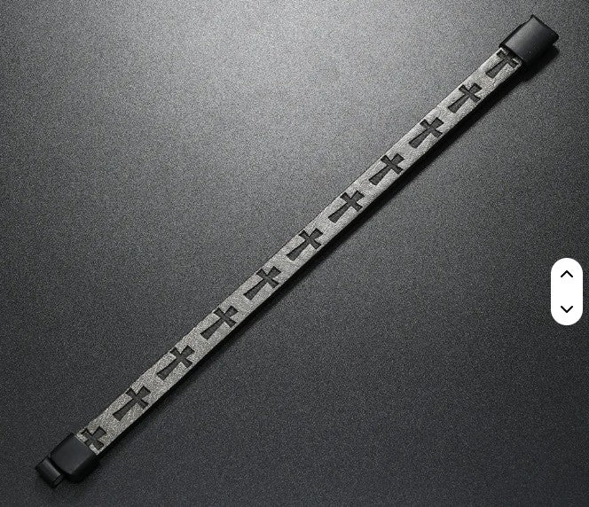 Gray leather bracelet on a dark gray background