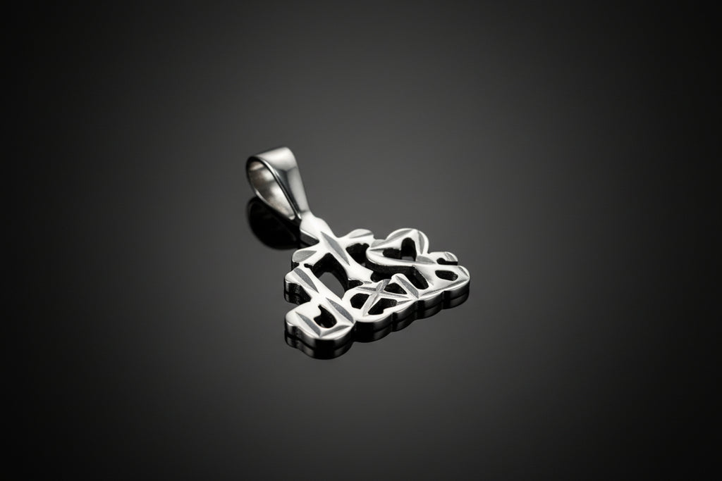 Silver I Love Jesus pendant on a light gray background