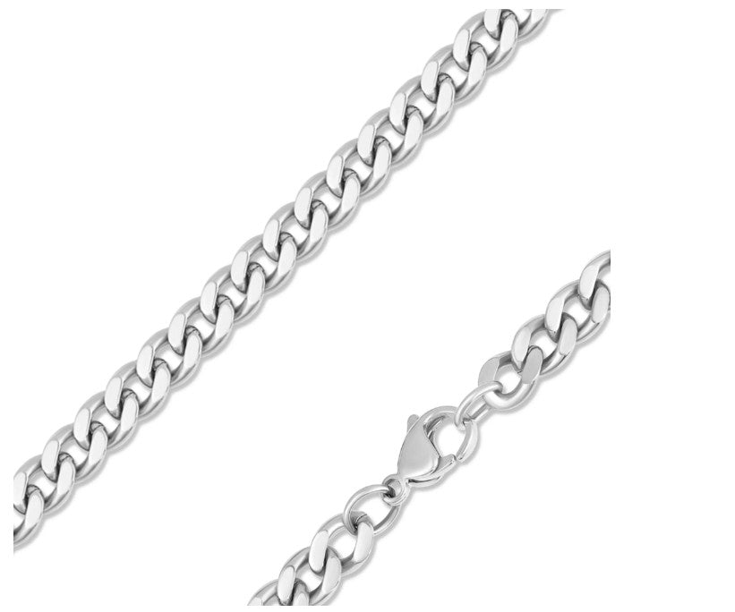 Silver chain necklace on a white background