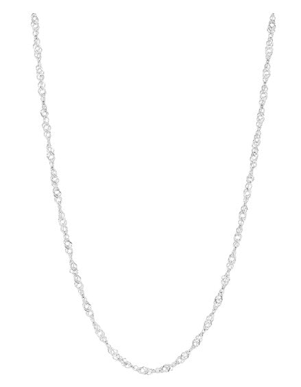Silver chain necklace on a white background