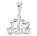 Silver pendant with I love Jesus and heart design on a white background