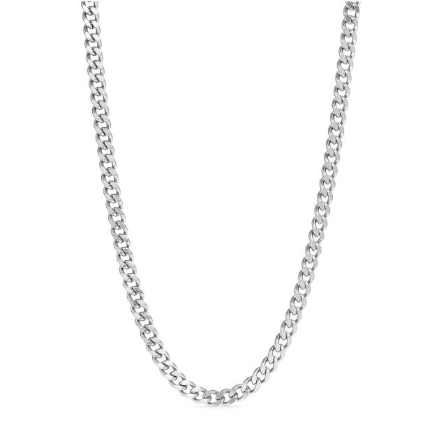 Silver chain necklace on a white background